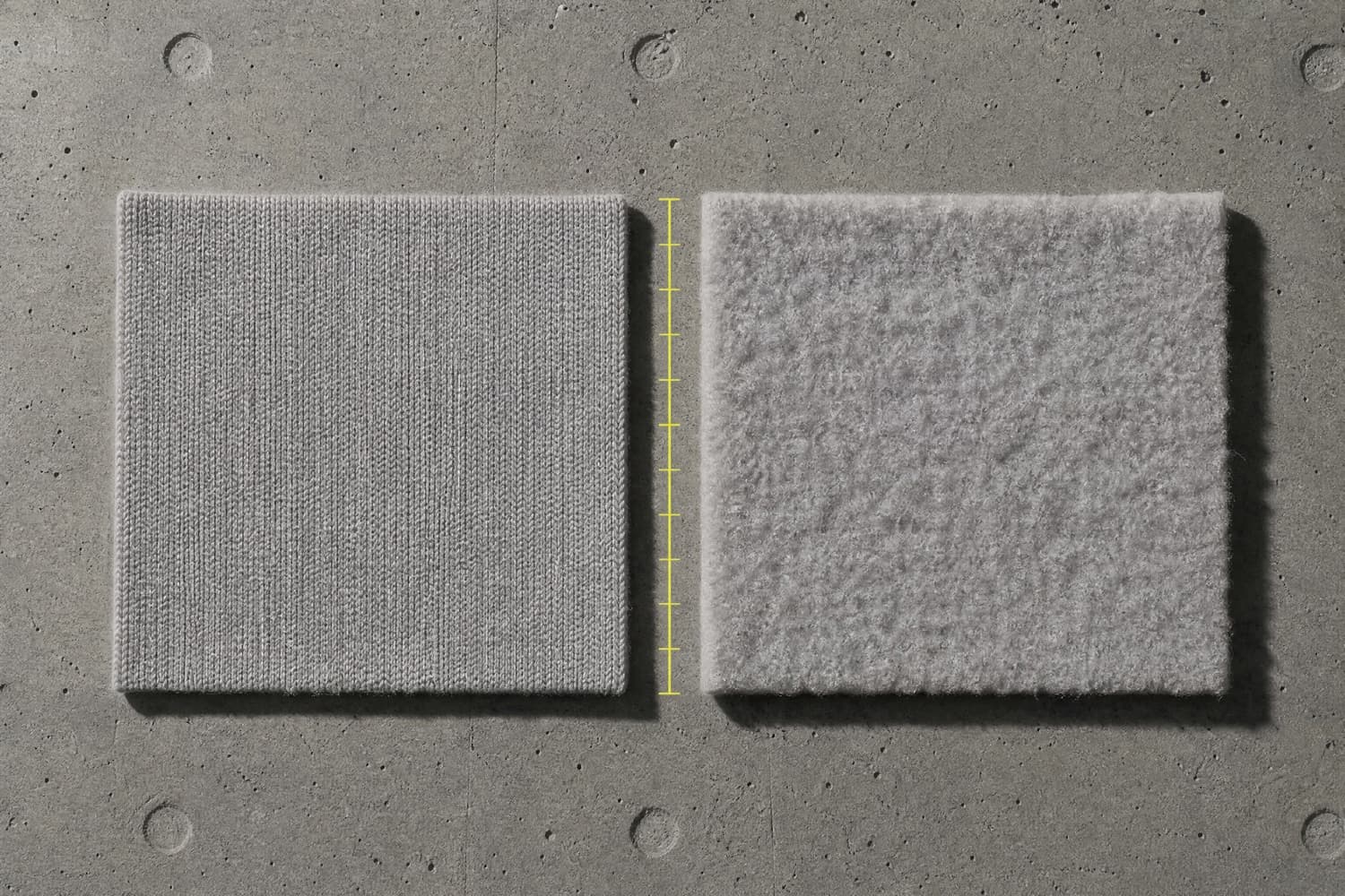 Two swatches side by side, one showing intact loops and one showing a raised pile