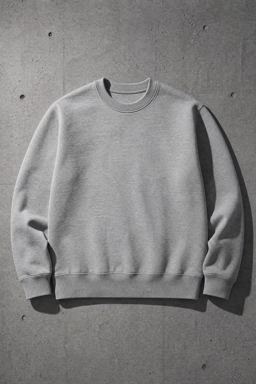 Crew Sweats, laid flat and squared up against concrete