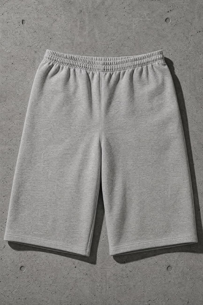 Shorts, laid flat and squared up against concrete